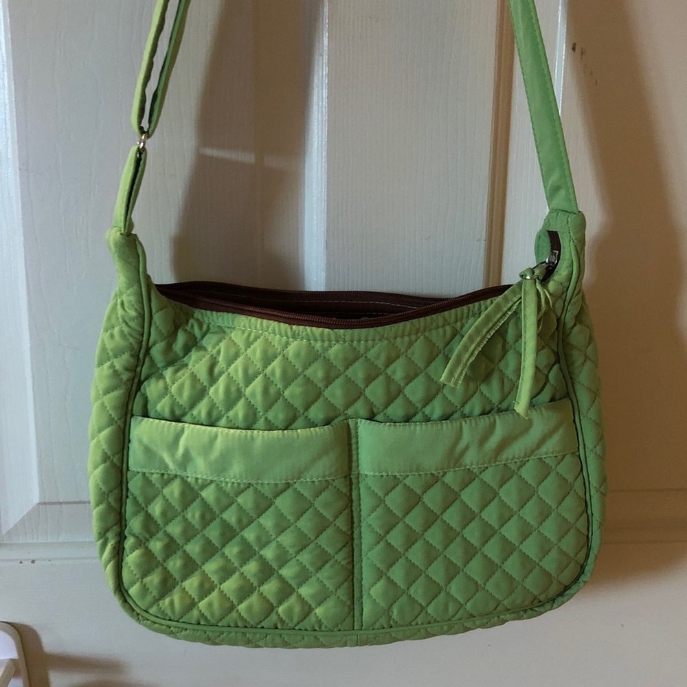 Quilted Light Green Crossbody Bag by Stephanie Dawn with Adjustable Strap